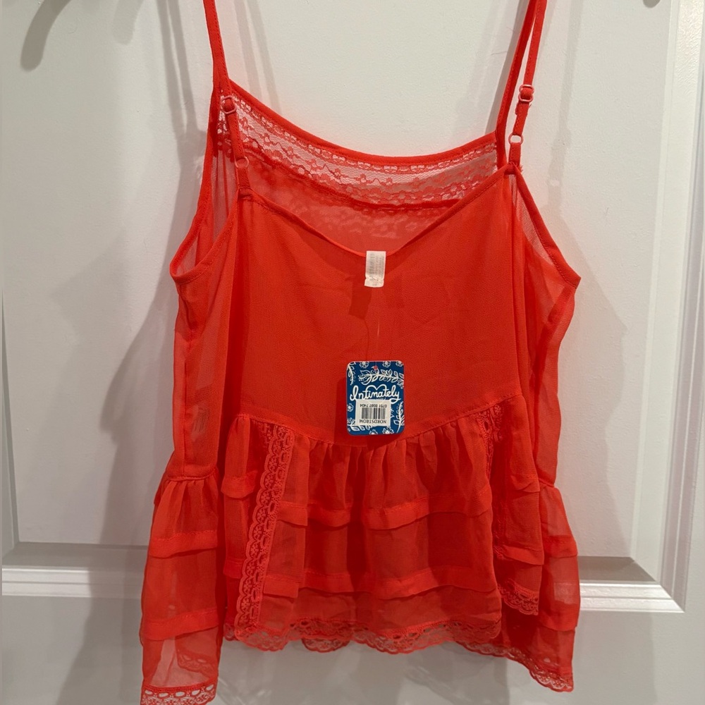 Free People Orange Ruffled Camisole “NEW” size small